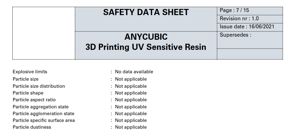 Anycubic MSDS